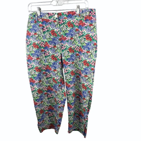 Talbots Womens Perfect Skimmer Floral Cropped Pants Size 14W Cotton Spandex - Picture 2 of 14